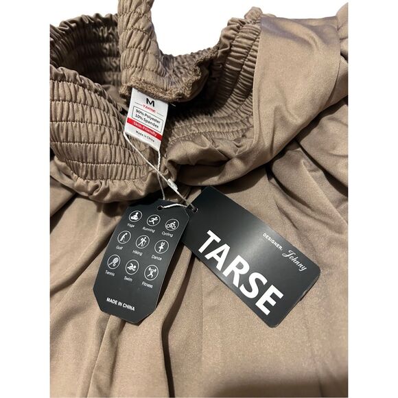Tarse Slip On Tan Activewear Leisure Tie Pants Women’s Size M Designer Johnny NW - Picture 9 of 12